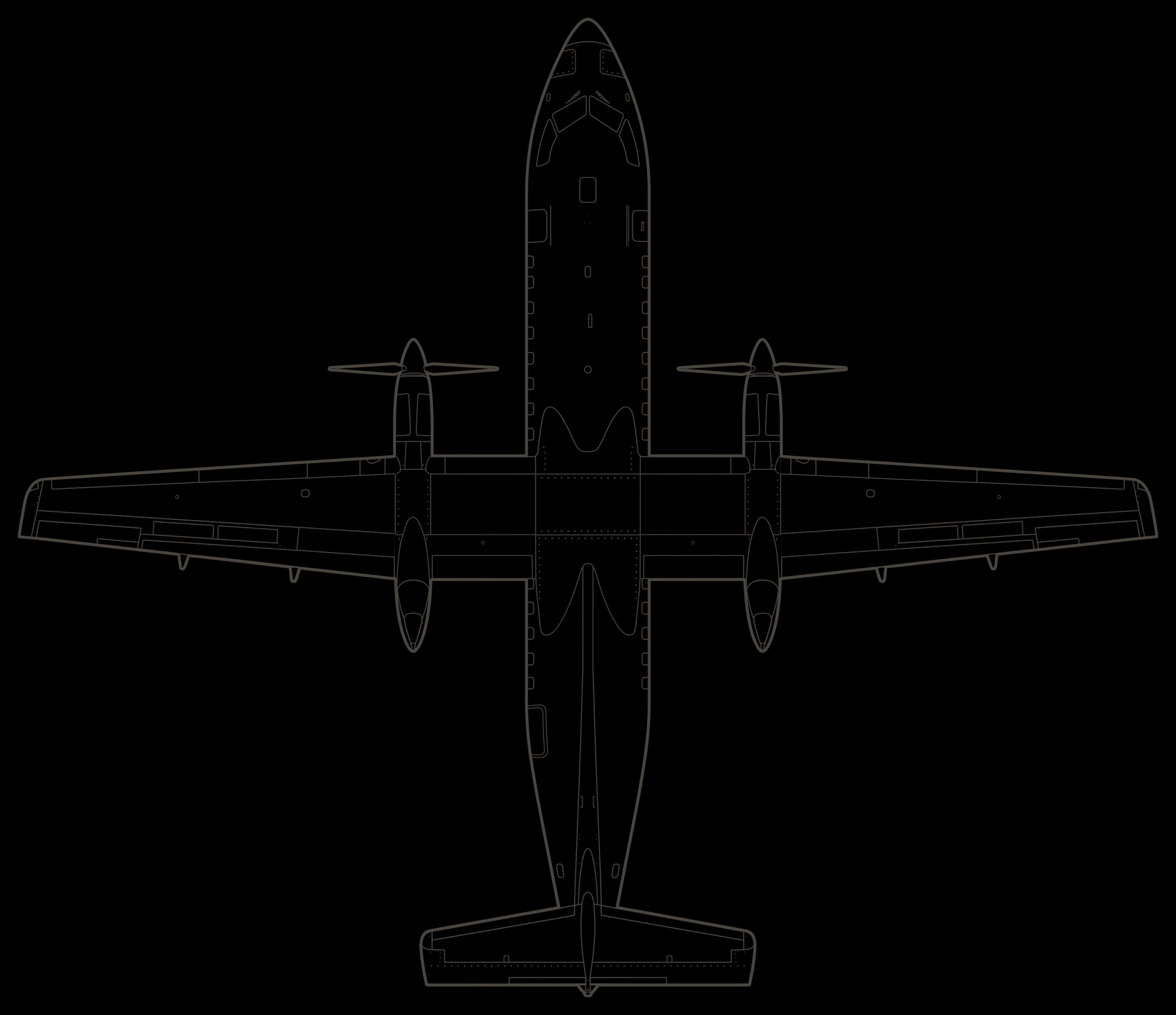Dash 8, top view line drawing